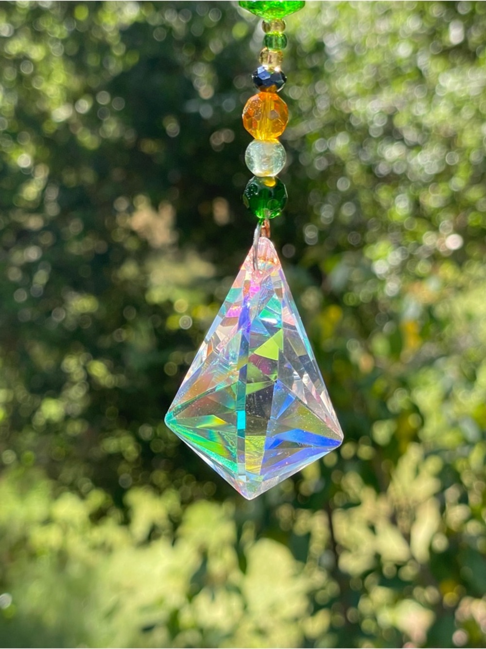 Iridescent Crystal Prism Sun Catcher with Glass Beaded Accent, 20-1/2”